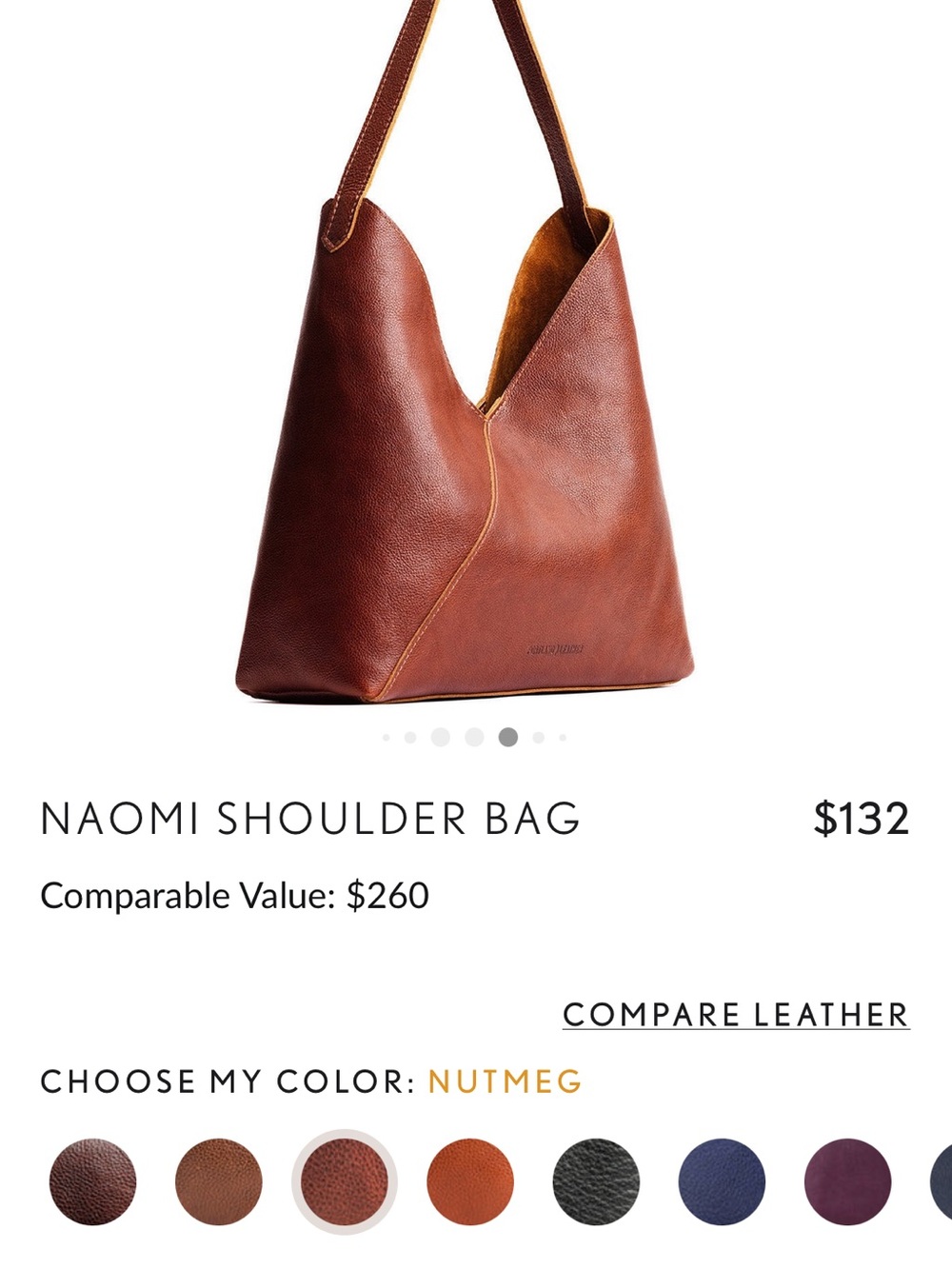 Portland Leather Cognac Pebbled Shoulder Bag - Picture 9 of 11